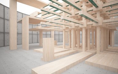 Fototapeta premium Abstract interior of wood, glass and concrete. 3D illustration. rendering 