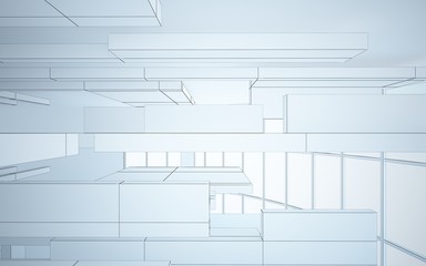 Abstract white interior highlights future. Polygon drawing. Architectural background. 3D illustration and rendering