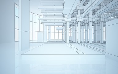 Abstract white interior highlights future. Polygon drawing. Architectural background. 3D illustration and rendering