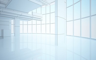 Abstract white interior highlights future. Polygon drawing. Architectural background. 3D illustration and rendering