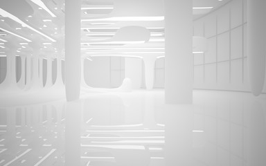 White smooth abstract architectural background. Night view with illumination. 3D illustration and rendering