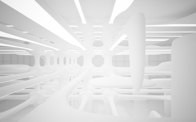 White smooth abstract architectural background. Night view with illumination. 3D illustration and rendering