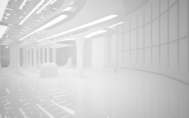 White smooth abstract architectural background. Night view with illumination. 3D illustration and rendering
