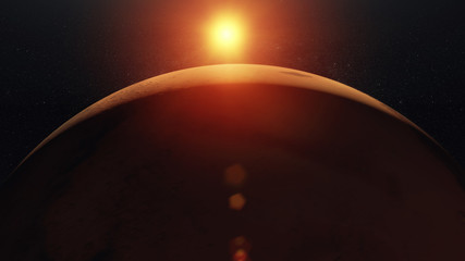 Weltraum - Space / Mars mit Sonne Gegenlicht (schwarz - rot) © Christopher Klein