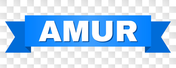 AMUR text on a ribbon. Designed with white title and blue stripe. Vector banner with AMUR tag on a transparent background.