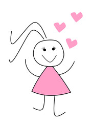 Girl stick figure with hearts