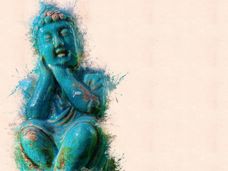 Green Buddha in painted in isolated environment