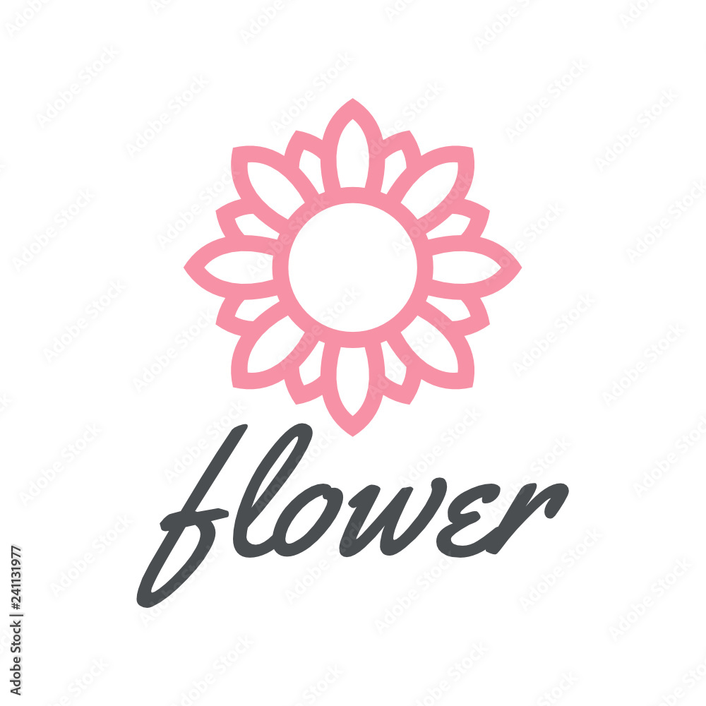 Poster Vector logo of nature in linear style. Outline icon of simple landscape with trees, sun, fields - business emblems, badge for a travel, farming and ecology concepts, health, spa and yoga Center. - Vec