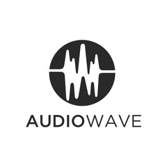 Music equalizer logo. Audio electronic icon. Music waves sign. Dj vector illustration. Black and white radio logo. Music app icon. Minimal player logo on dark background. - Vector