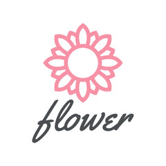 Vector logo of nature in linear style. Outline icon of simple landscape with trees, sun, fields - business emblems, badge for a travel, farming and ecology concepts, health, spa and yoga Center. - Vec