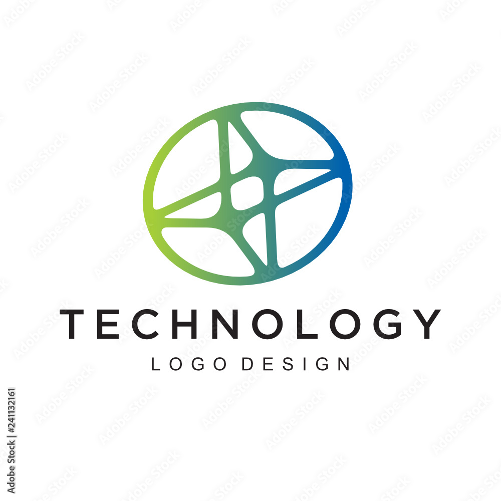 Poster Technology logo simple tech design. Vector creative abstract circle round red flow shape modern icon for construction technology or logo template for digital communication concept - Vector