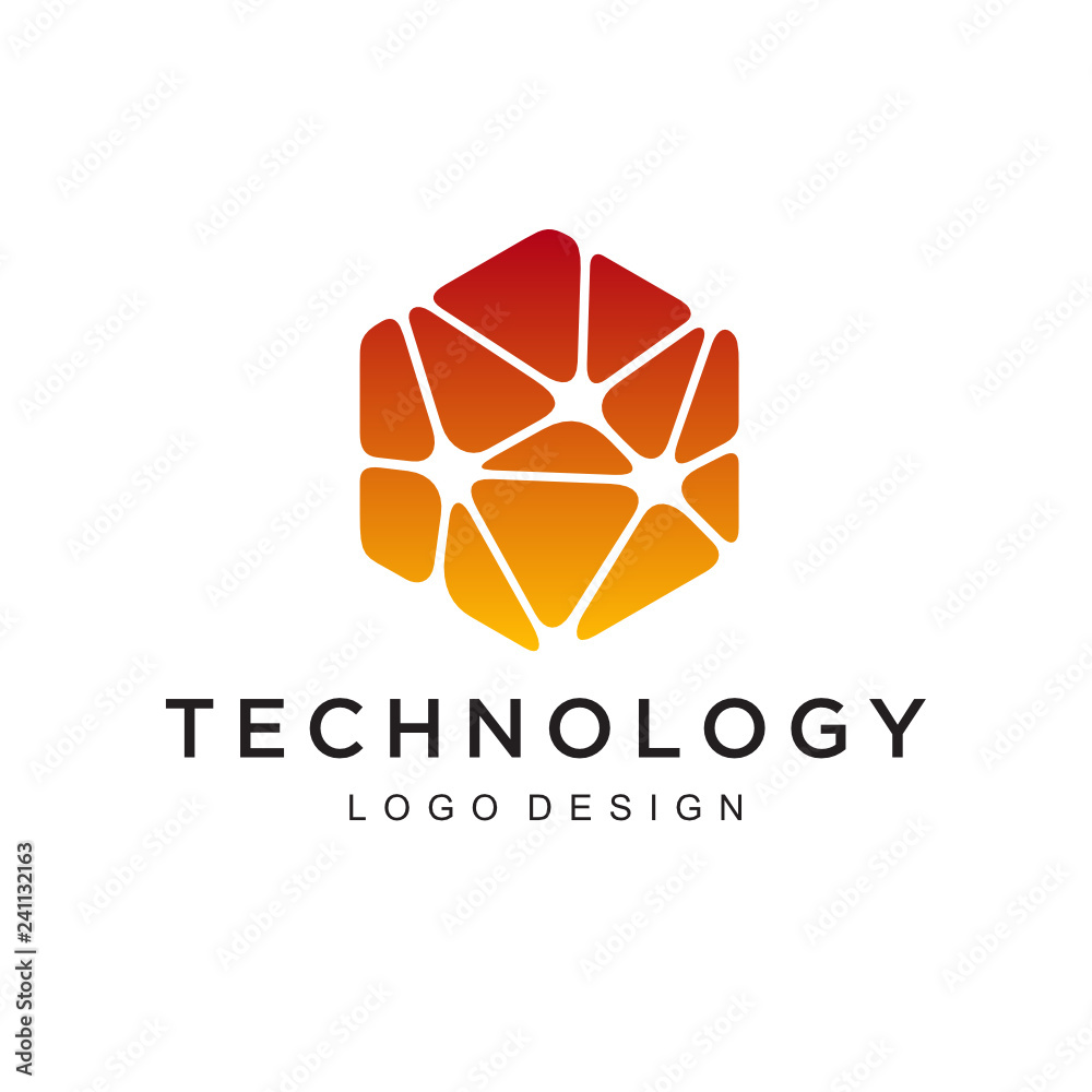 Poster Technology logo simple tech design. Vector creative abstract circle round red flow shape modern icon for construction technology or logo template for digital communication concept - Vector