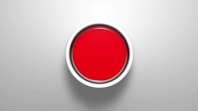 Red button animation push on white background. 4K seamless loop footage.
