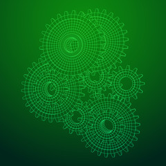 Gears. Mechanical technology machine engineering symbol. Industry development, engine work, business solution concept. Wireframe low poly mesh vector illustration