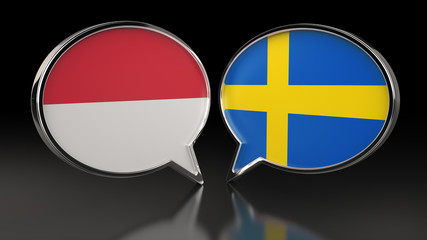 Monaco and Sweden flags with Speech Bubbles. 3D illustration