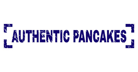 AUTHENTIC PANCAKES caption seal watermark with grunge texture. Text caption is placed inside corners. Blue vector rubber print of AUTHENTIC PANCAKES with dirty texture.