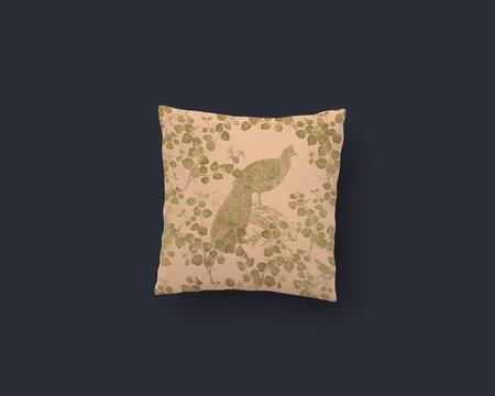 Faisan feuillage dor&eacute; coquille - Coussin