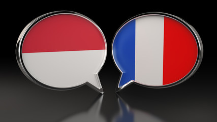 Obraz premium Monaco and France flags with Speech Bubbles. 3D illustration
