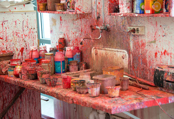 Color firework messy art studio atelier