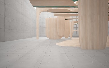 Empty dark abstract concrete and wood smooth interior. Architectural background. 3D illustration and rendering