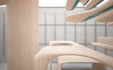 Empty dark abstract concrete and wood smooth interior. Architectural background. 3D illustration and rendering