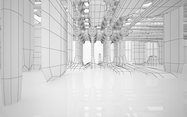 Abstract white interior highlights future. Polygon drawing . Architectural background. 3D illustration and rendering