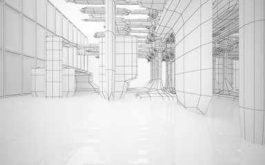 Abstract white interior highlights future. Polygon drawing . Architectural background. 3D illustration and rendering