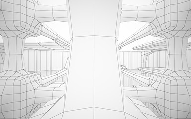 Abstract white interior highlights future. Polygon drawing . Architectural background. 3D illustration and rendering