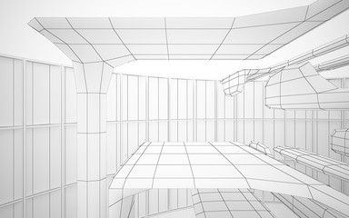 Abstract white interior highlights future. Polygon drawing . Architectural background. 3D illustration and rendering
