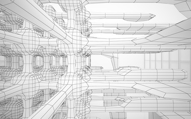 Abstract white interior highlights future. Polygon drawing . Architectural background. 3D illustration and rendering