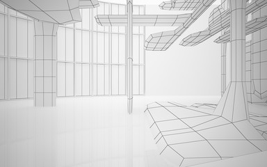 Abstract white interior highlights future. Polygon drawing . Architectural background. 3D illustration and rendering