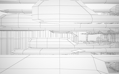 Abstract white interior highlights future. Polygon drawing . Architectural background. 3D illustration and rendering