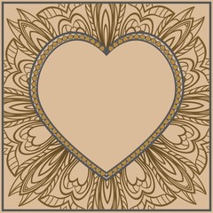 Invitation card with heart and floral ornament. Happy Valentines Day Background. Vector illustration.