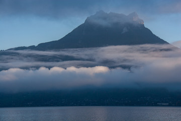 Mountain over the lake of Thun in Canton Bern, Switzerland