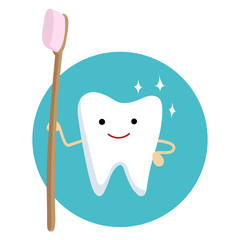 Vector illustration of cute smiling tooth