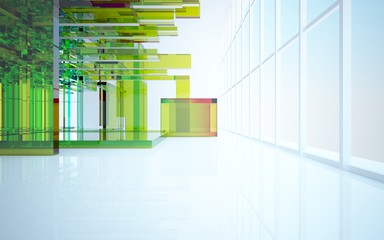 Obraz premium Abstract dynamic interior with gradient colored objects. 3D illustration and rendering