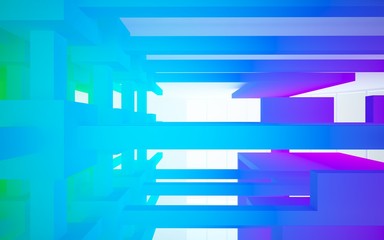 Abstract white and colored gradient  interior multilevel public space with window. 3D illustration and rendering.