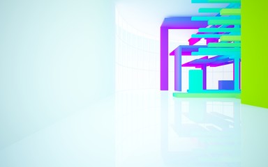 Fototapeta premium Abstract white and colored gradient interior multilevel public space with window. 3D illustration and rendering.
