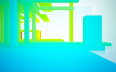 Fototapeta premium Abstract white and colored gradient interior multilevel public space with window. 3D illustration and rendering.