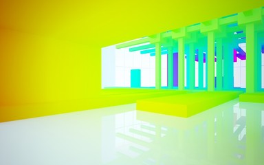 Abstract white and colored gradient  interior multilevel public space with window. 3D illustration and rendering.