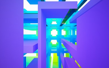 Abstract white and colored gradient  interior multilevel public space with window. 3D illustration and rendering.