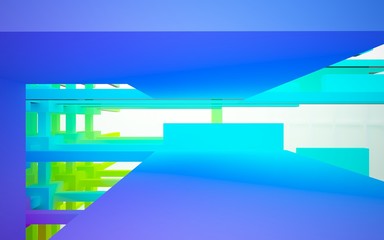 Abstract white and colored gradient  interior multilevel public space with window. 3D illustration and rendering.