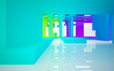 Abstract white and colored gradient  interior multilevel public space with window. 3D illustration and rendering.