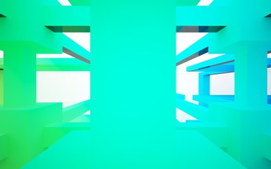 Abstract white and colored gradient  interior multilevel public space with window. 3D illustration and rendering.