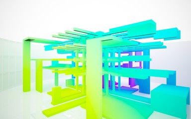 Abstract white and colored gradient  interior multilevel public space with window. 3D illustration and rendering.