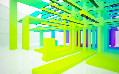 Abstract white and colored gradient  interior multilevel public space with window. 3D illustration and rendering.