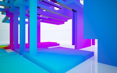 Abstract white and colored gradient  interior multilevel public space with window. 3D illustration and rendering.