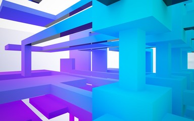Abstract white and colored gradient  interior multilevel public space with window. 3D illustration and rendering.