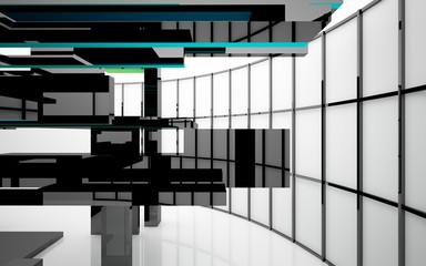 Abstract white and colored gradient  interior multilevel public space with window. 3D illustration and rendering.