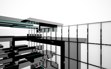 Abstract white and colored gradient  interior multilevel public space with window. 3D illustration and rendering.